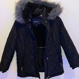 Limited too girls black coat/jacket. Detachable hoodie with fur.